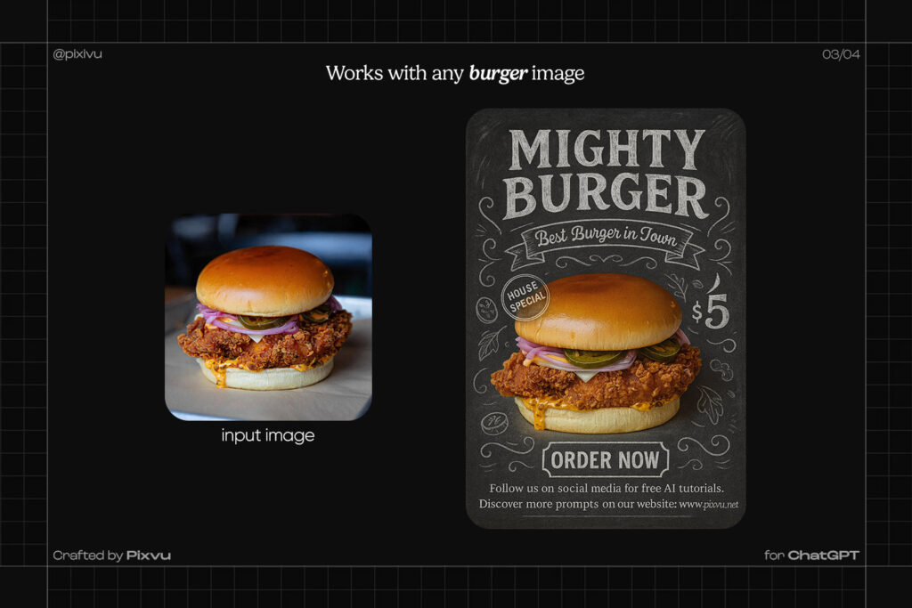 Free Chalkboard Burger Poster AI ChatGPT Prompt