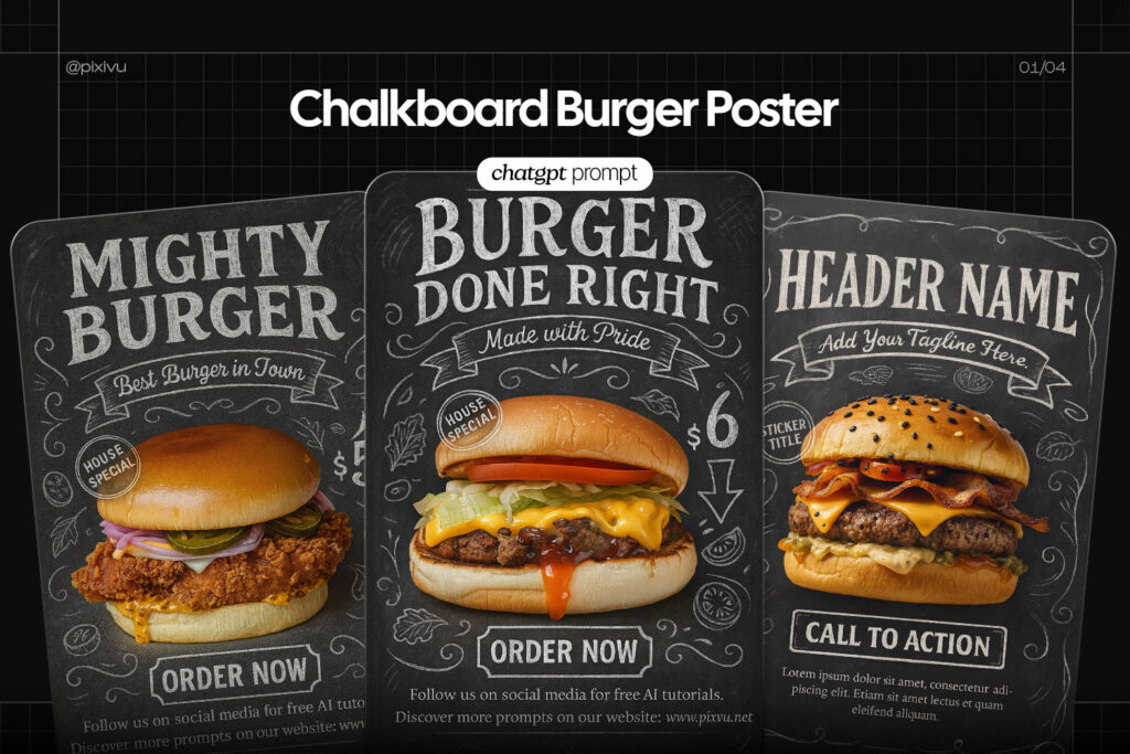 Free Chalkboard Burger Poster ChatGPT AI Prompt