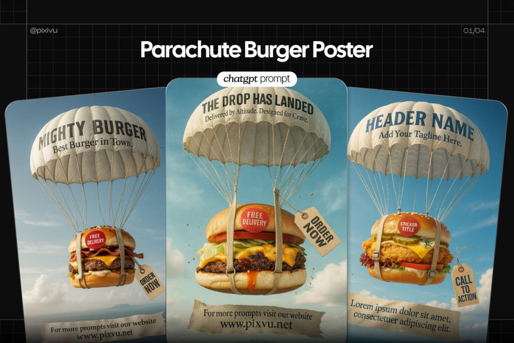 Free Parachute Burger Poster ChatGPT AI Prompt