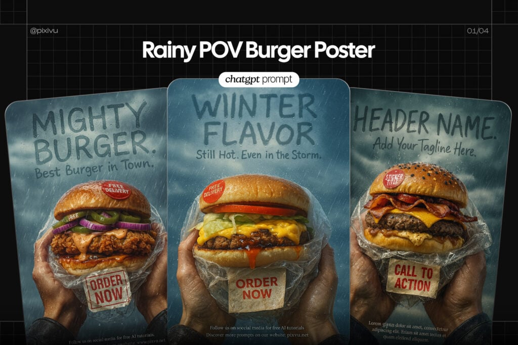 Rainy POV Burger Poster ChatGPT AI Prompt