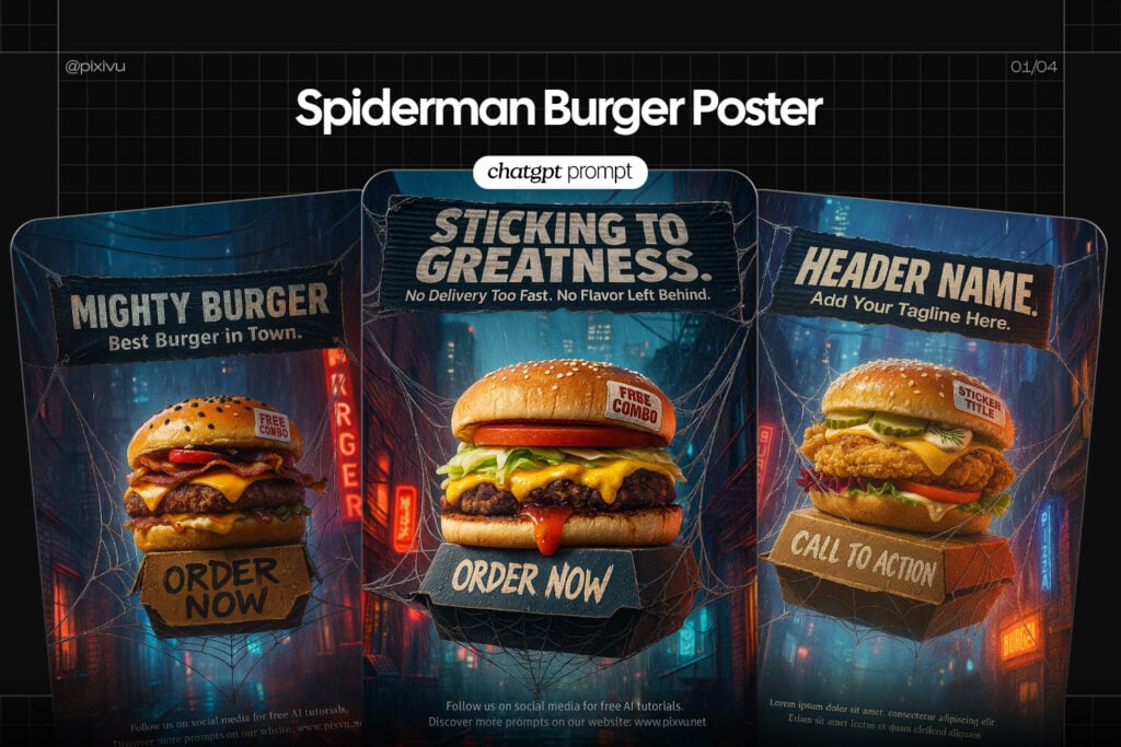 Spiderman Burger Poster ChatGPT AI Prompt