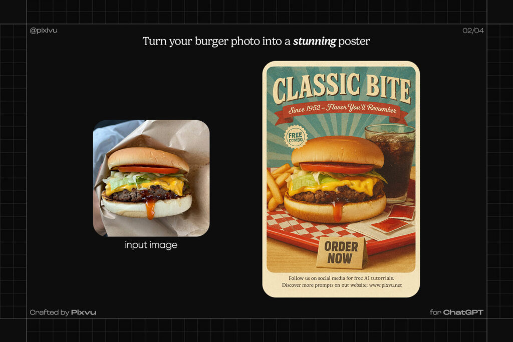 Vintage Burger Poster AI ChatGPT Prompt