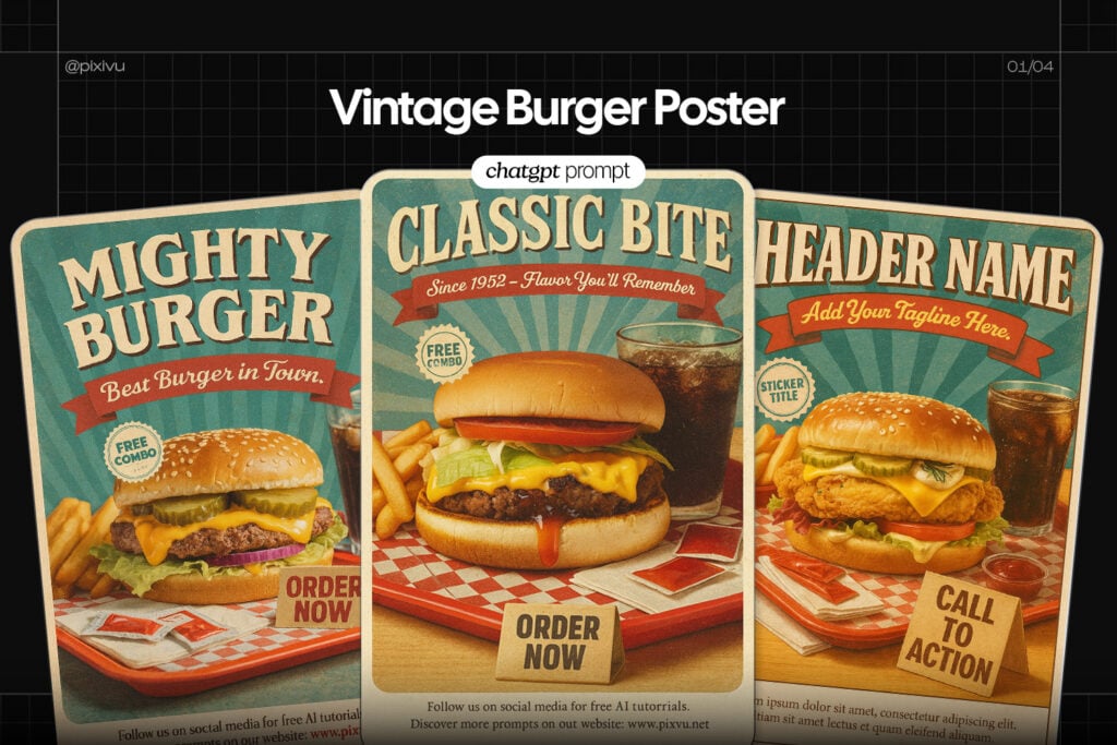 Vintage Burger Poster ChatGPT AI Prompt