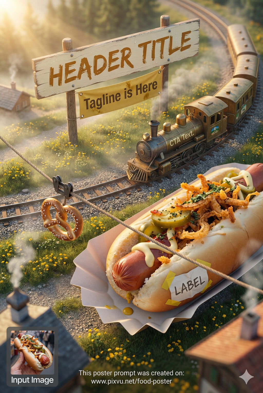Alpine Diorama Hotdog Poster AI Prompt _Fully-Customizable_