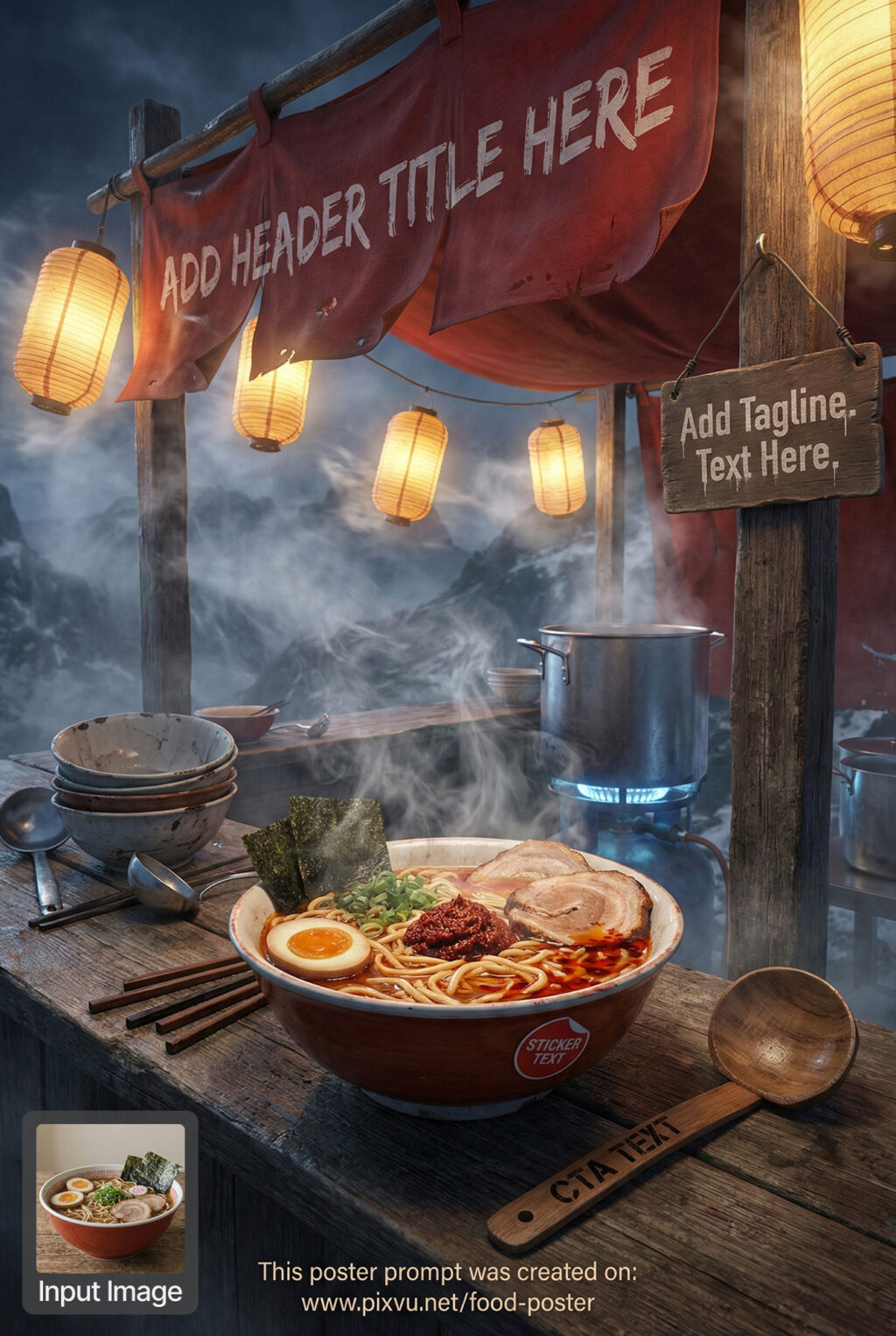 Atmospheric Spicy Mountain Ramen Poster AI Prompt _Fully-Customizable_