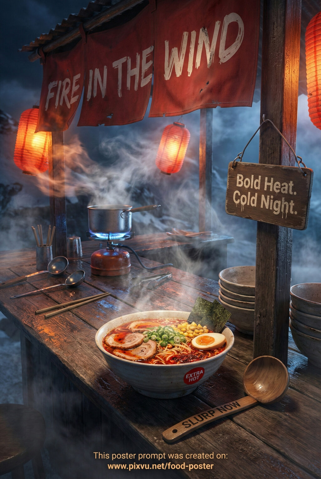 Atmospheric Spicy Mountain Ramen Poster AI Prompt _Gemini-3-Pro-Image_