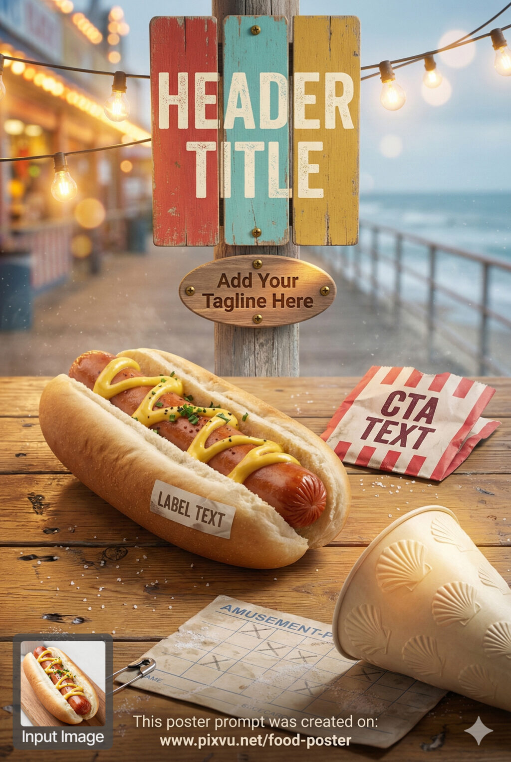 Carnival Boardwalk Hotdog Poster AI Prompt _Fully-Customizable_