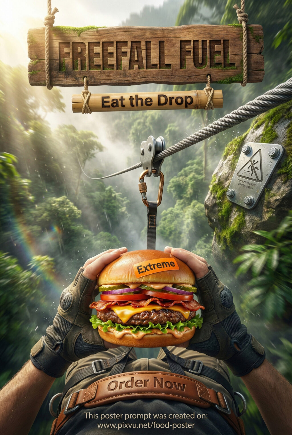 Cinematic Jungle Zipline Burger Poster AI Prompt _Gemini-3-Pro-Image_