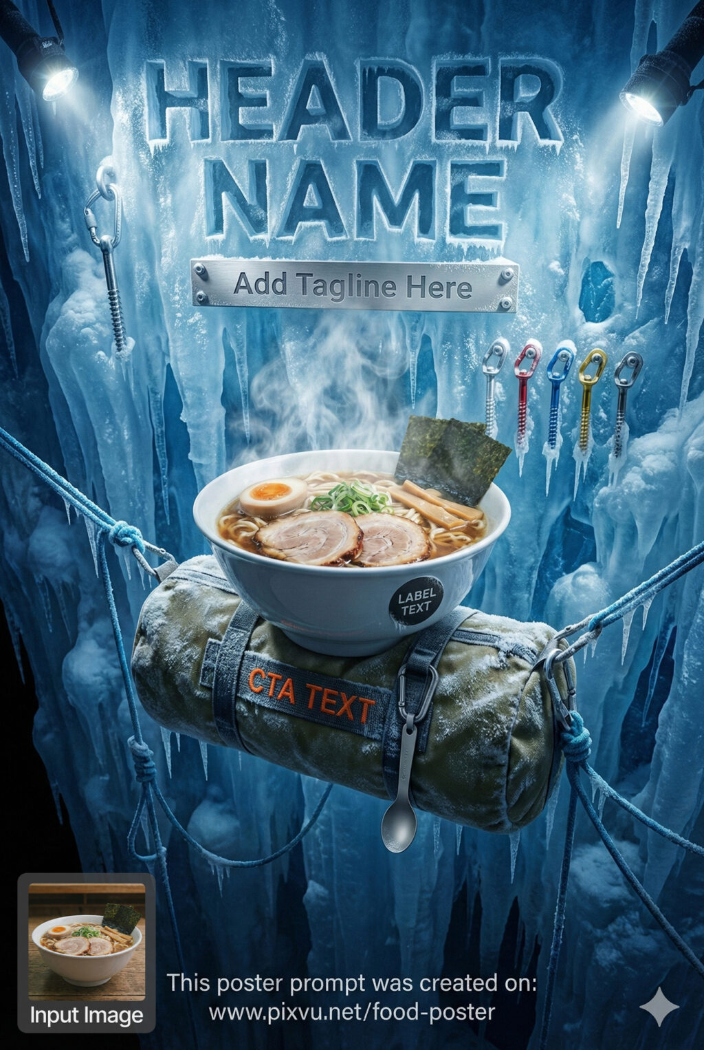 Ice Rappel Appetizing Ramen Poster AI Prompt _Fully-Customizable_