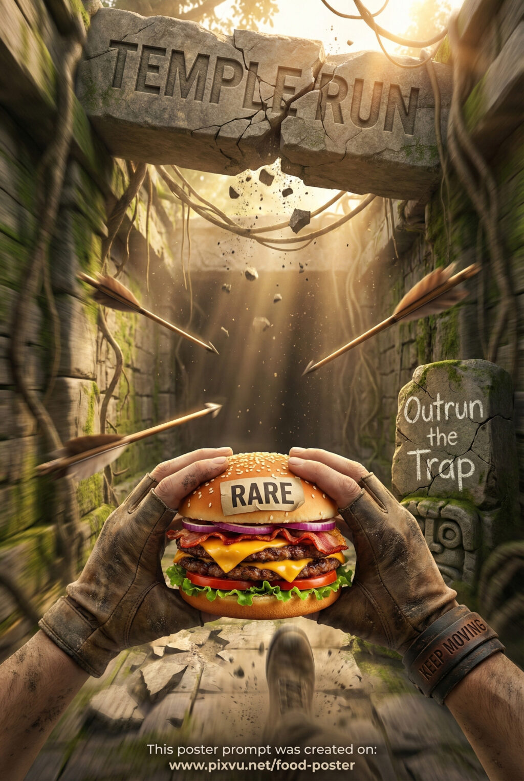 Kinetic Temple Run Burger Poster AI Prompt _Gemini-3-Pro-Image_