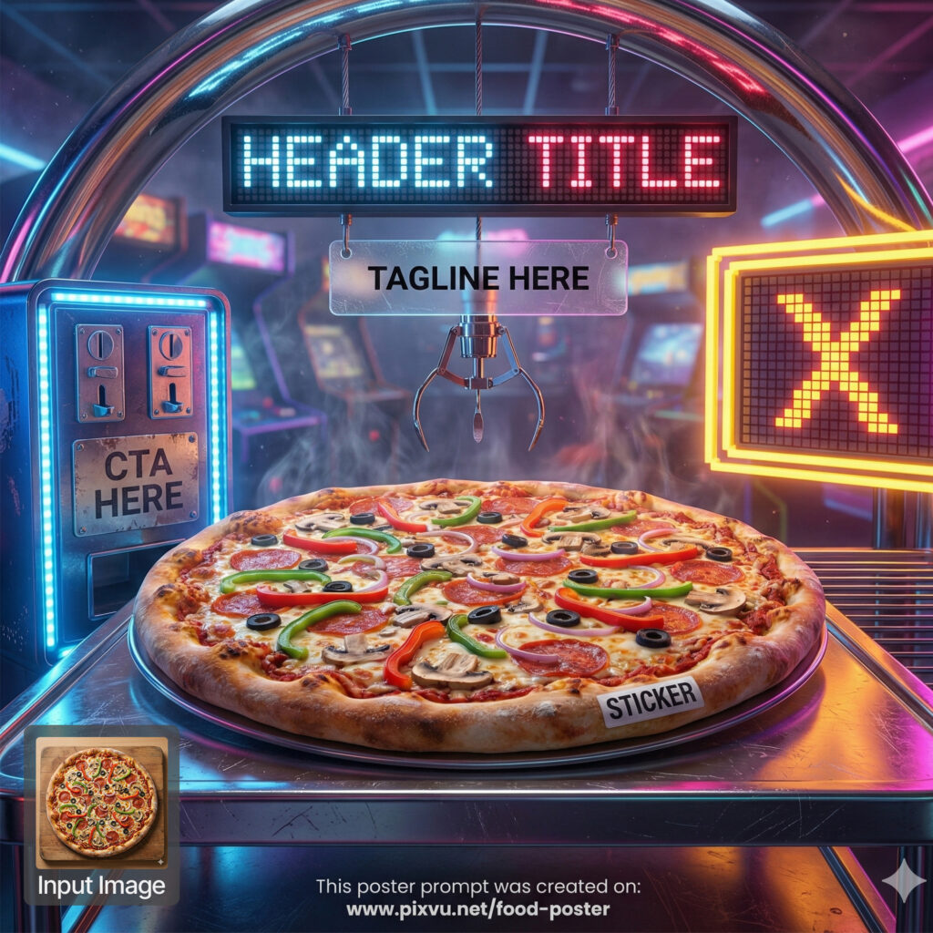 Neon Arcade Pizza Poster Design AI Prompt _Fully-Customizable_