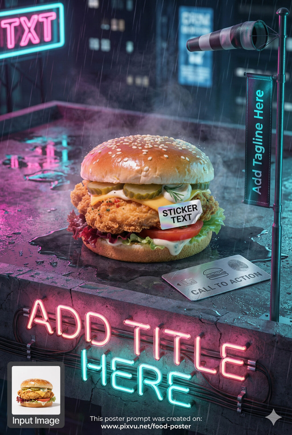 Neon Rooftop Burger Poster AI Prompt _Fully-Customizable_