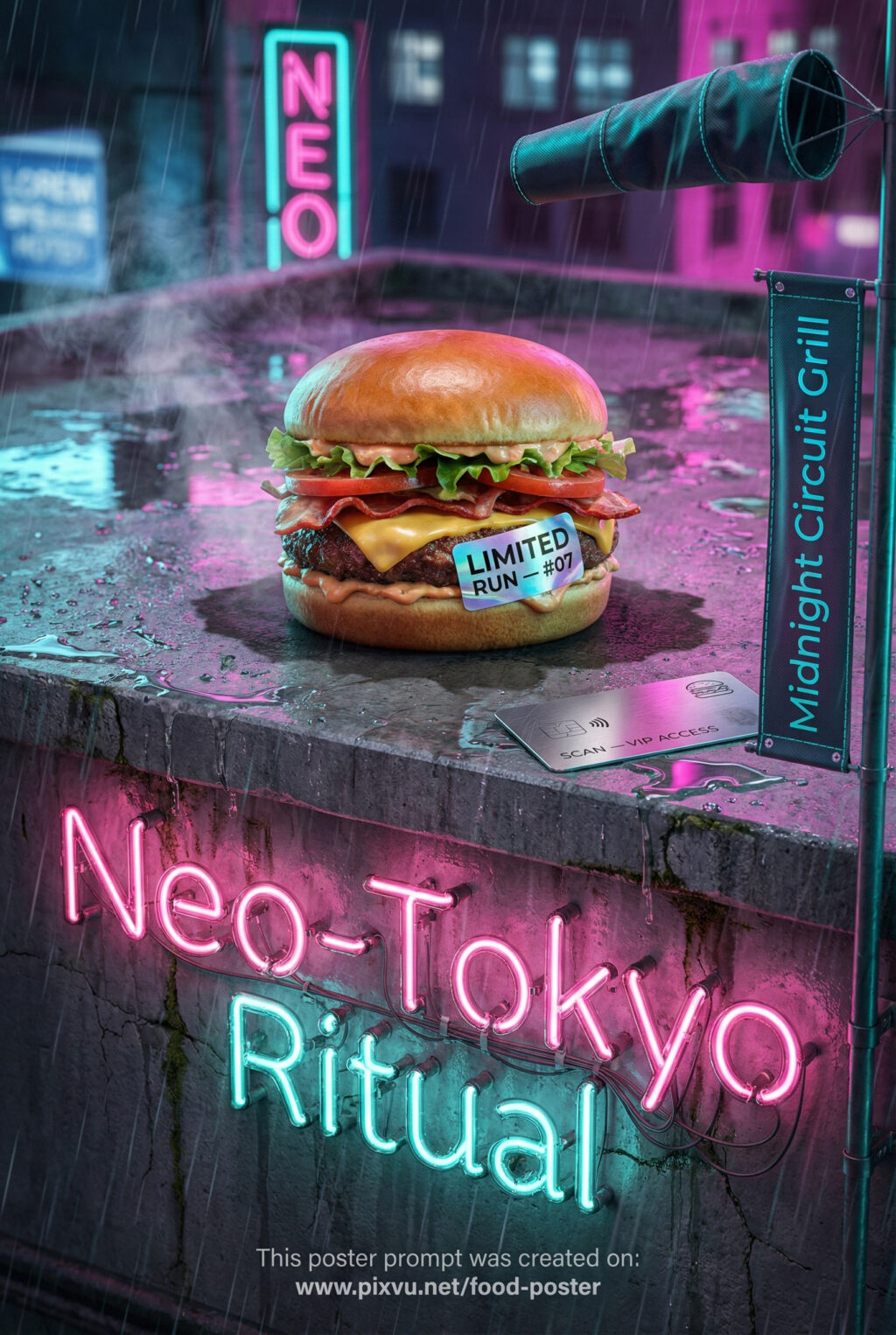 Neon Rooftop Burger Poster AI Prompt _Gemini-3-Pro-Image_
