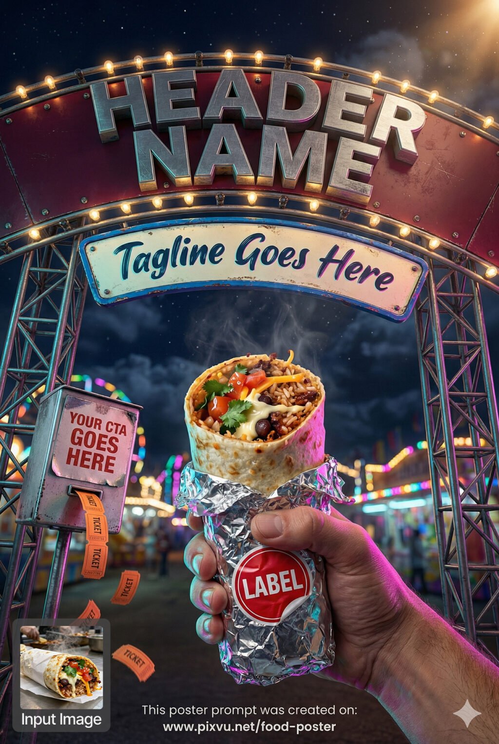 Vibrant Carnival Burrito Poster AI Prompt _Fully-Customizable_
