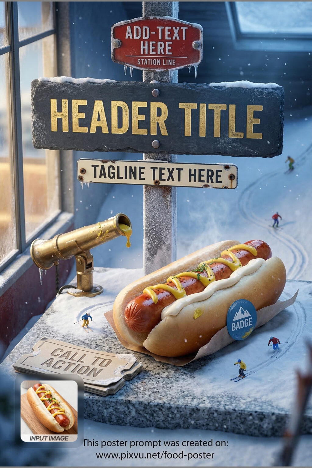 Alpine Diorama Ski Hotdog Poster AI Prompt _Fully-Customizable_