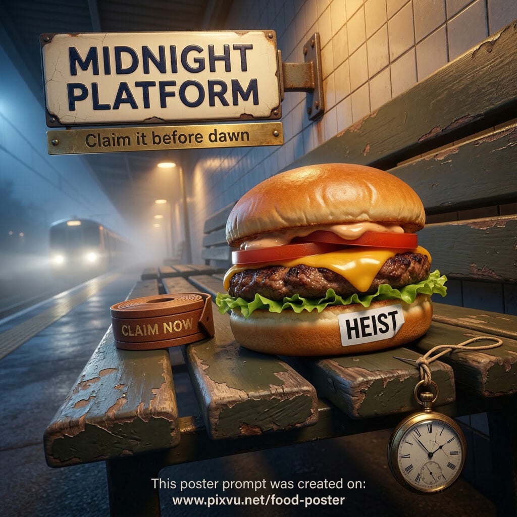 Exquisite Midnight Platform Burger Poster AI Prompt _Gemini-Nano-Banana-2_