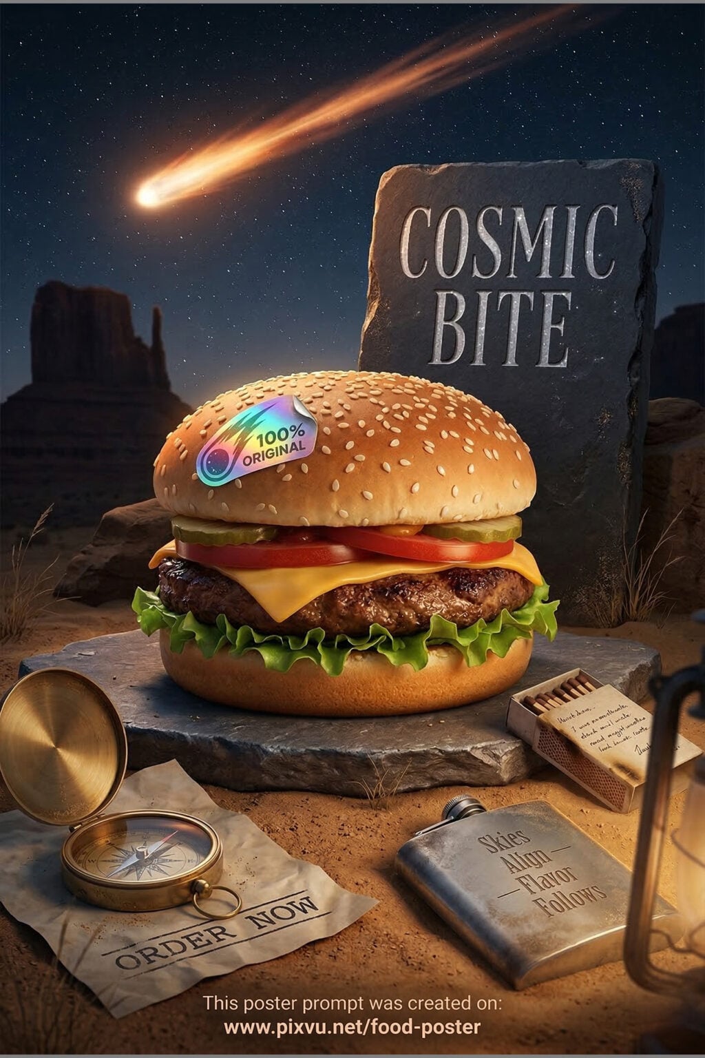 Free Desert Comet Burger Poster AI Prompt _Gemini-Nano-Banana-2_