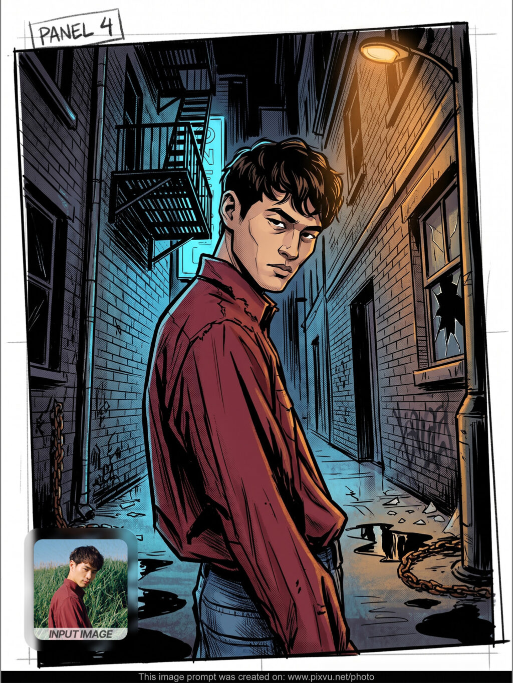 Free Gritty Noir Comic Panel AI Gemini Prompt _Gemini-Example-2_