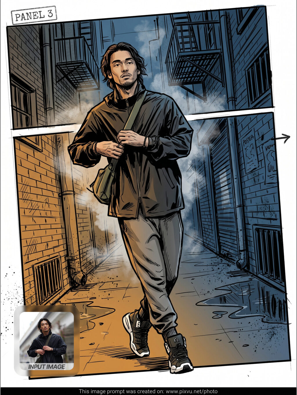 Free Gritty Noir Comic Panel AI Gemini Prompt _Gemini-Example-3_