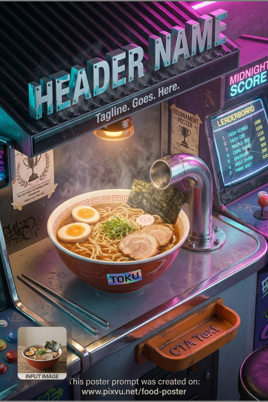 Isometric Neon Arcade Ramen Poster AI Prompt _Fully-Customizable_