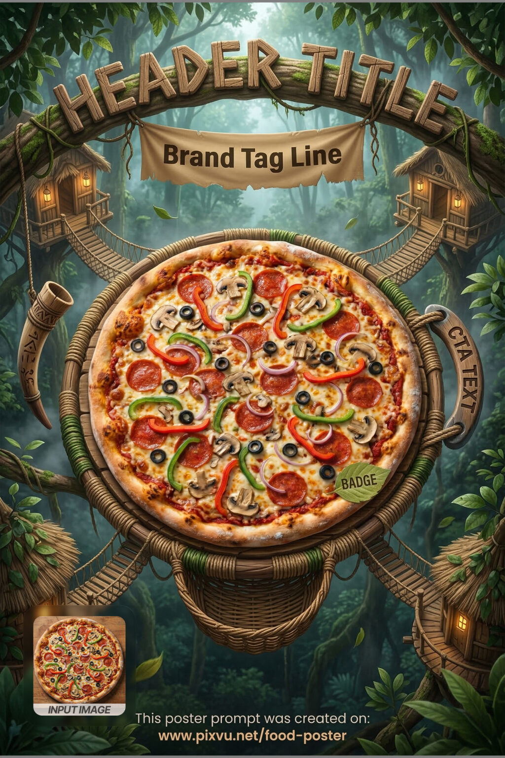 Jungle Canopy Throne Pizza Poster AI Prompt _Fully-Customizable_