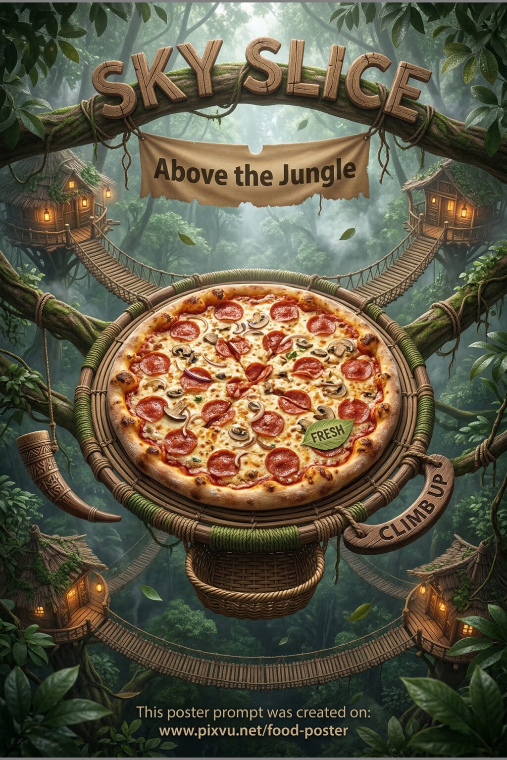 Jungle Canopy Throne Pizza Poster AI Prompt _Gemini-Nano-Banana-2_