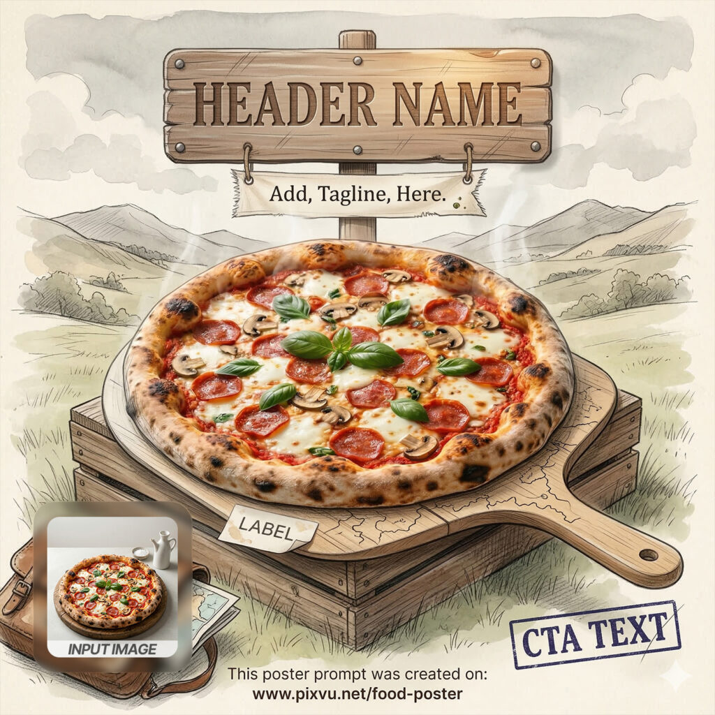 Mixed-Media Country Pizza Poster Gemini AI Prompt _Fully-Customizable_