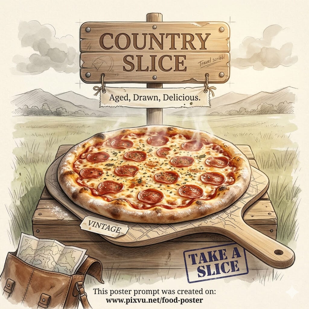 Mixed-Media Country Pizza Poster Gemini AI Prompt _Gemini-Nano-Banana-2_