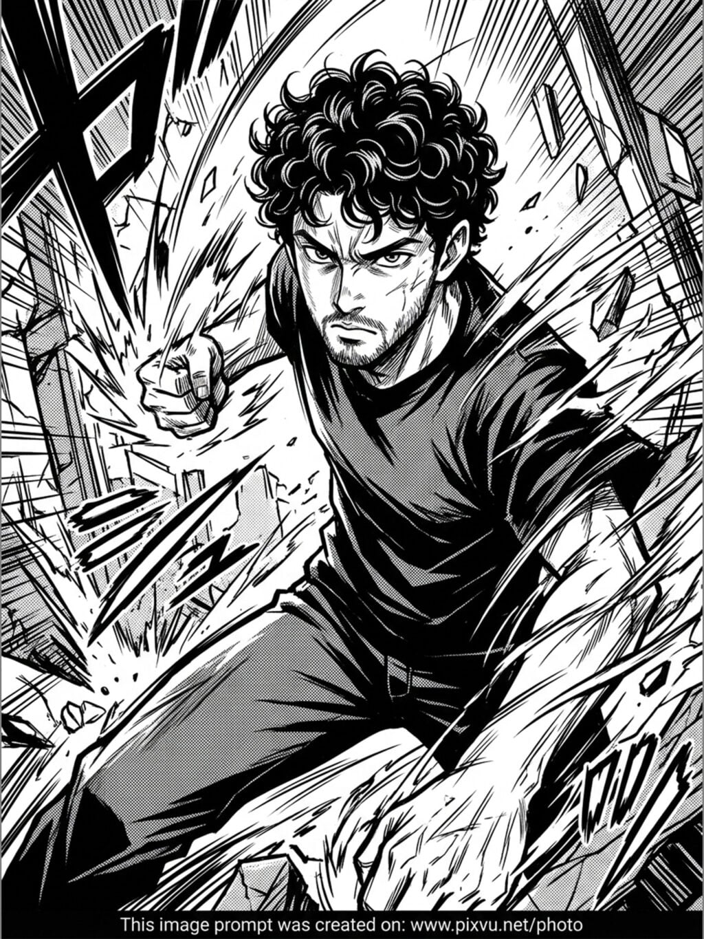 Monochrome Manga Action Portrait Effect AI Prompt _Gemini-Nano-Banana-2_