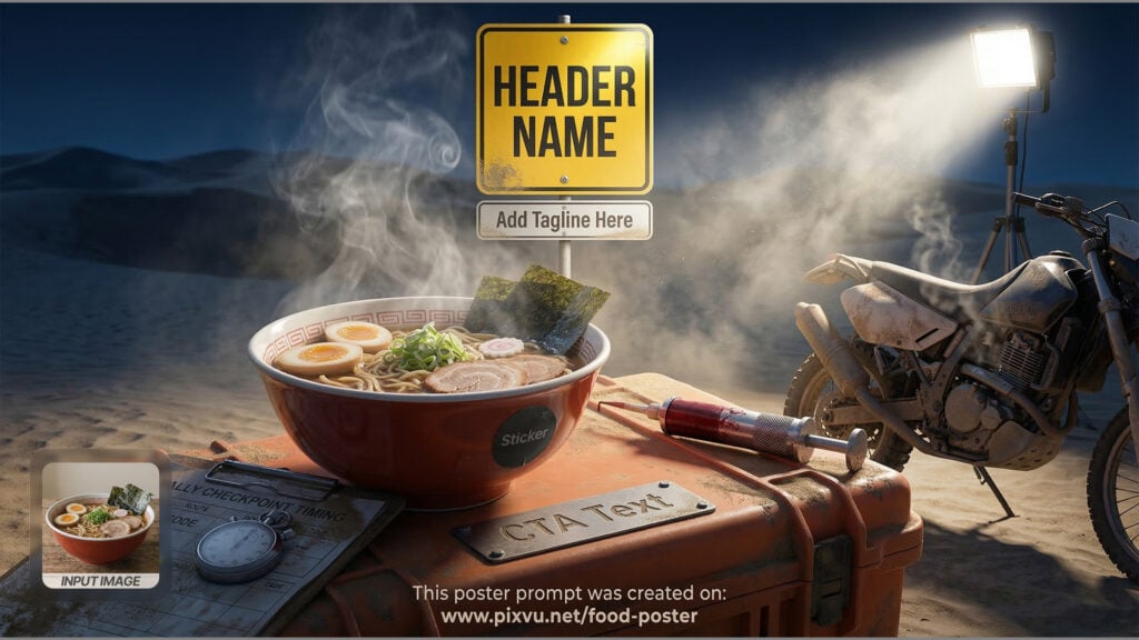 Moonlit Desert Rally Ramen Poster AI Prompt _Fully-Customizable_