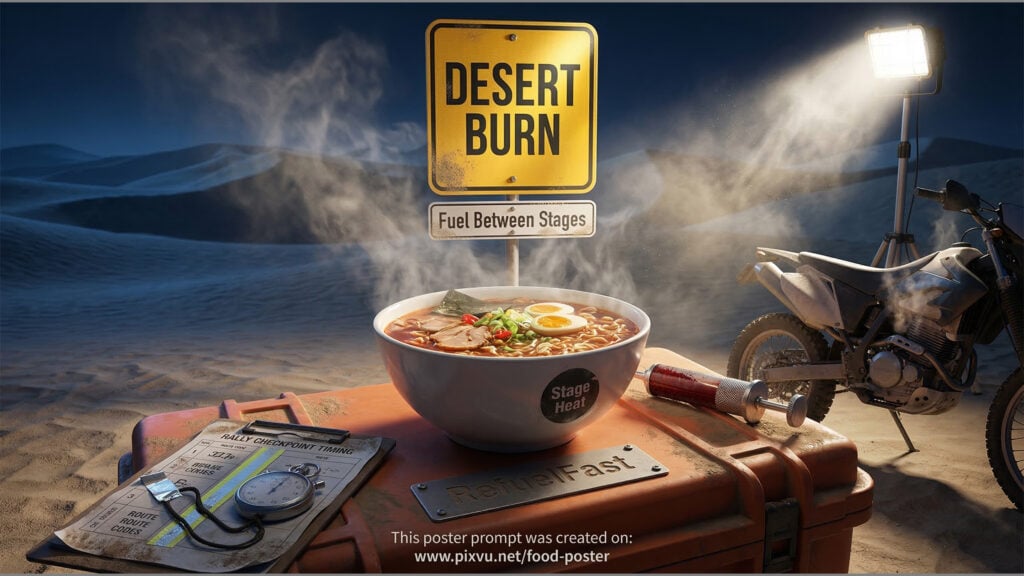 Moonlit Desert Rally Ramen Poster AI Prompt _Gemini-Nano-Banana-2_