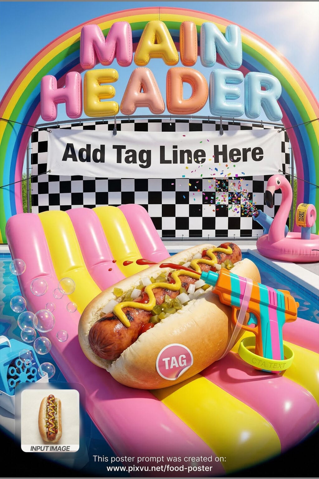Pool Party Hotdog Poster Gemini AI Prompt _Fully-Customizable_
