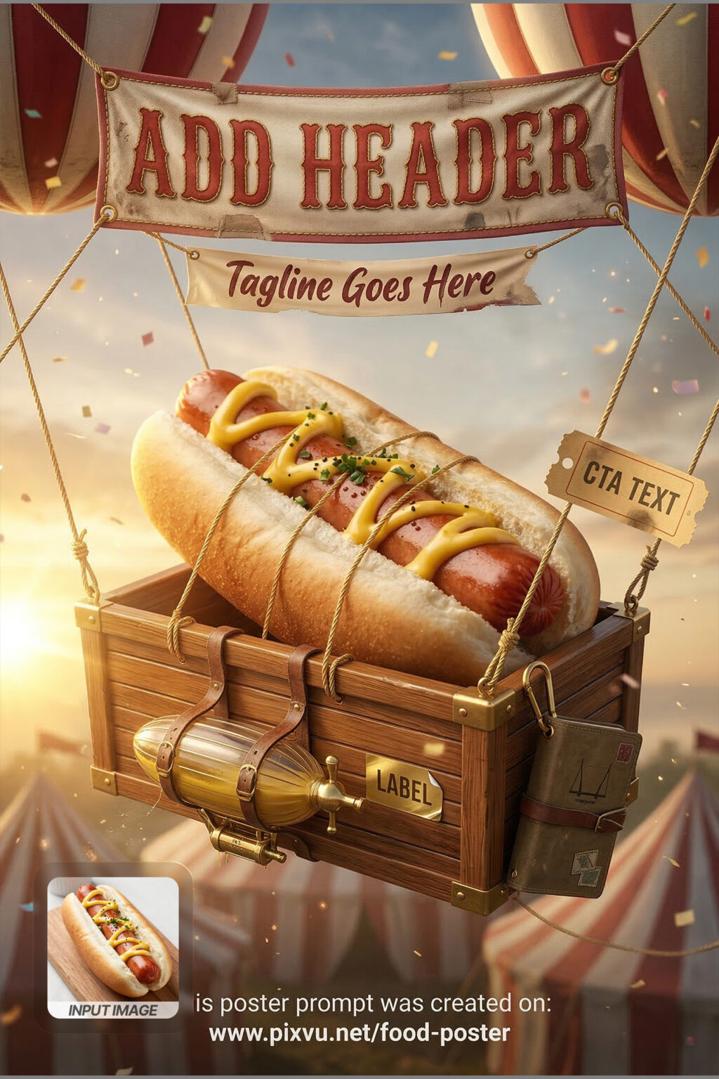 Sky Carnival Airship Hotdog Poster AI Prompt _Fully-Customizable_