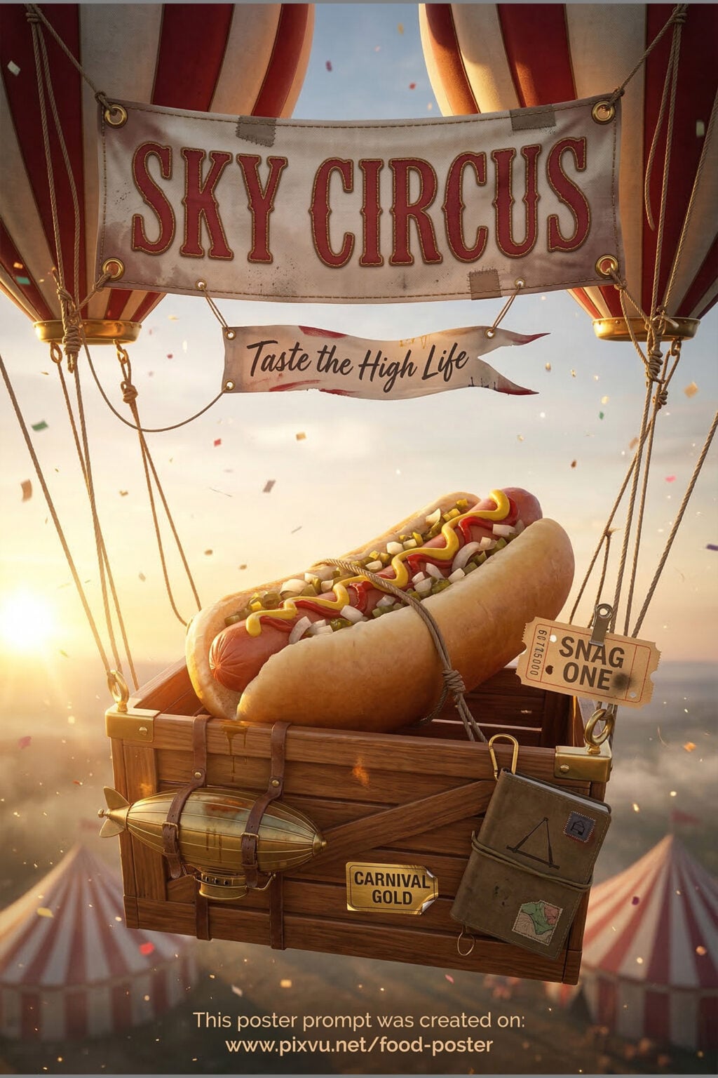 Sky Carnival Airship Hotdog Poster AI Prompt _Gemini-Nano-Banana-2_