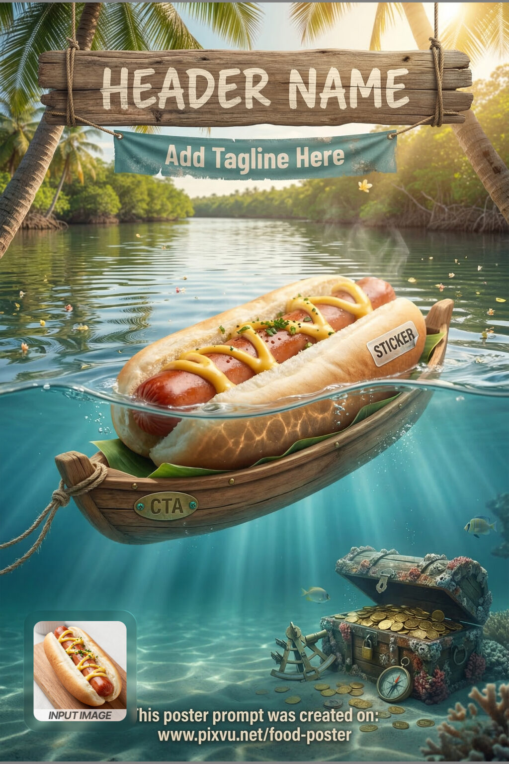 Tropical River Bounty Hotdog Poster AI Prompt _Fully-Customizable_