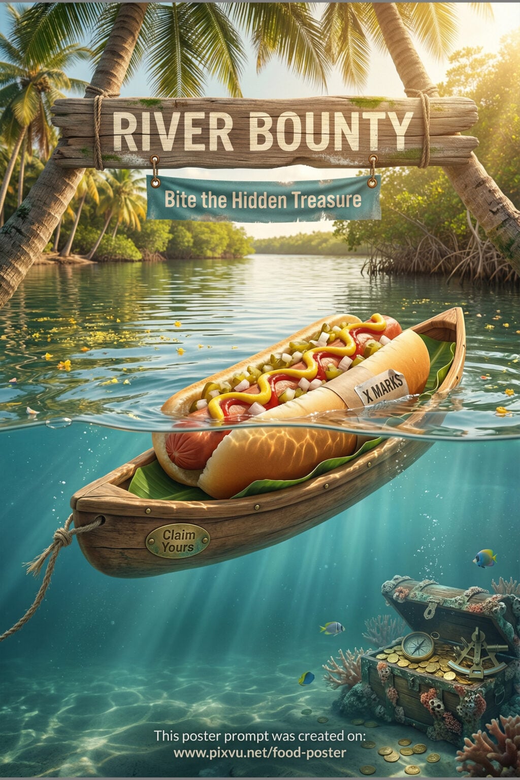 Tropical River Bounty Hotdog Poster AI Prompt _Gemini-Nano-Banana-2_