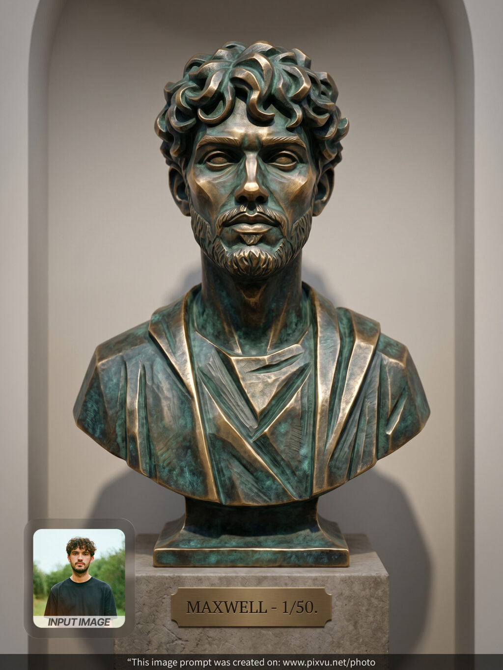 3D Bronze Patina Bust Portrait AI Prompt _Gemini-Example-2_