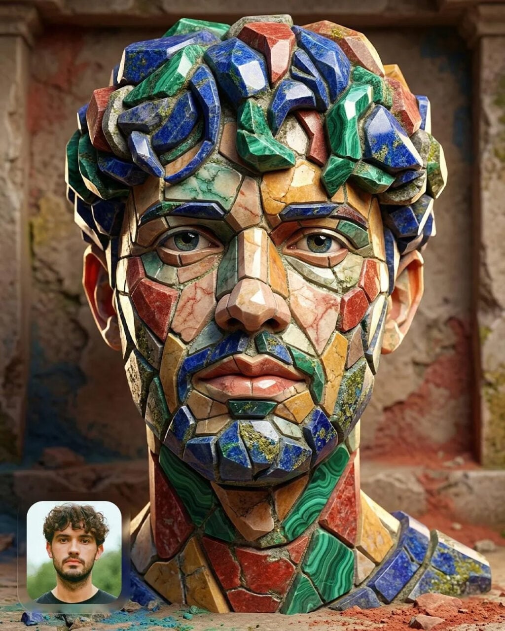 Free Stone Mosaic 3D Headshot AI Prompt _Gemini-Example-2_