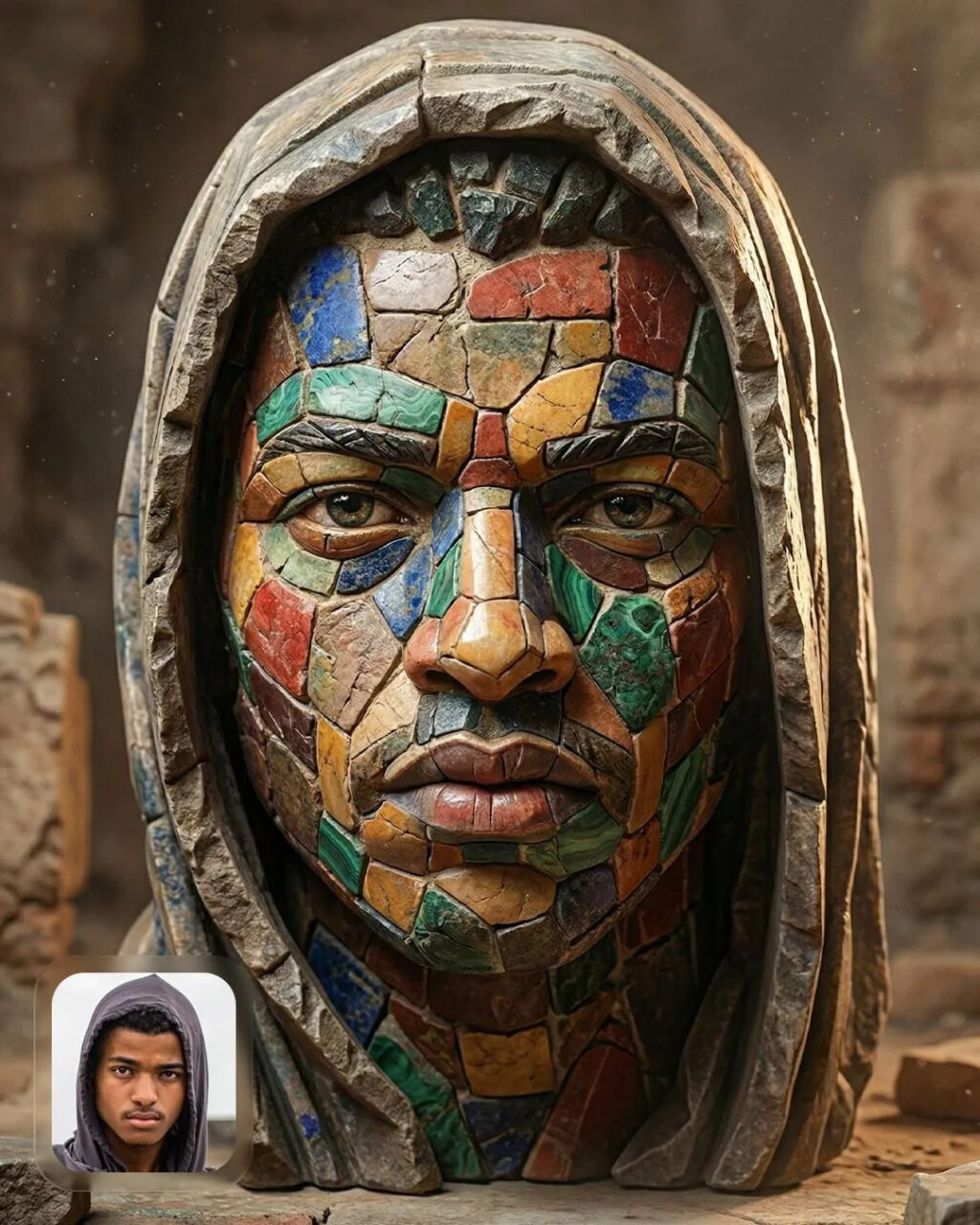 Free Stone Mosaic 3D Headshot AI Prompt _Gemini-Example-3_
