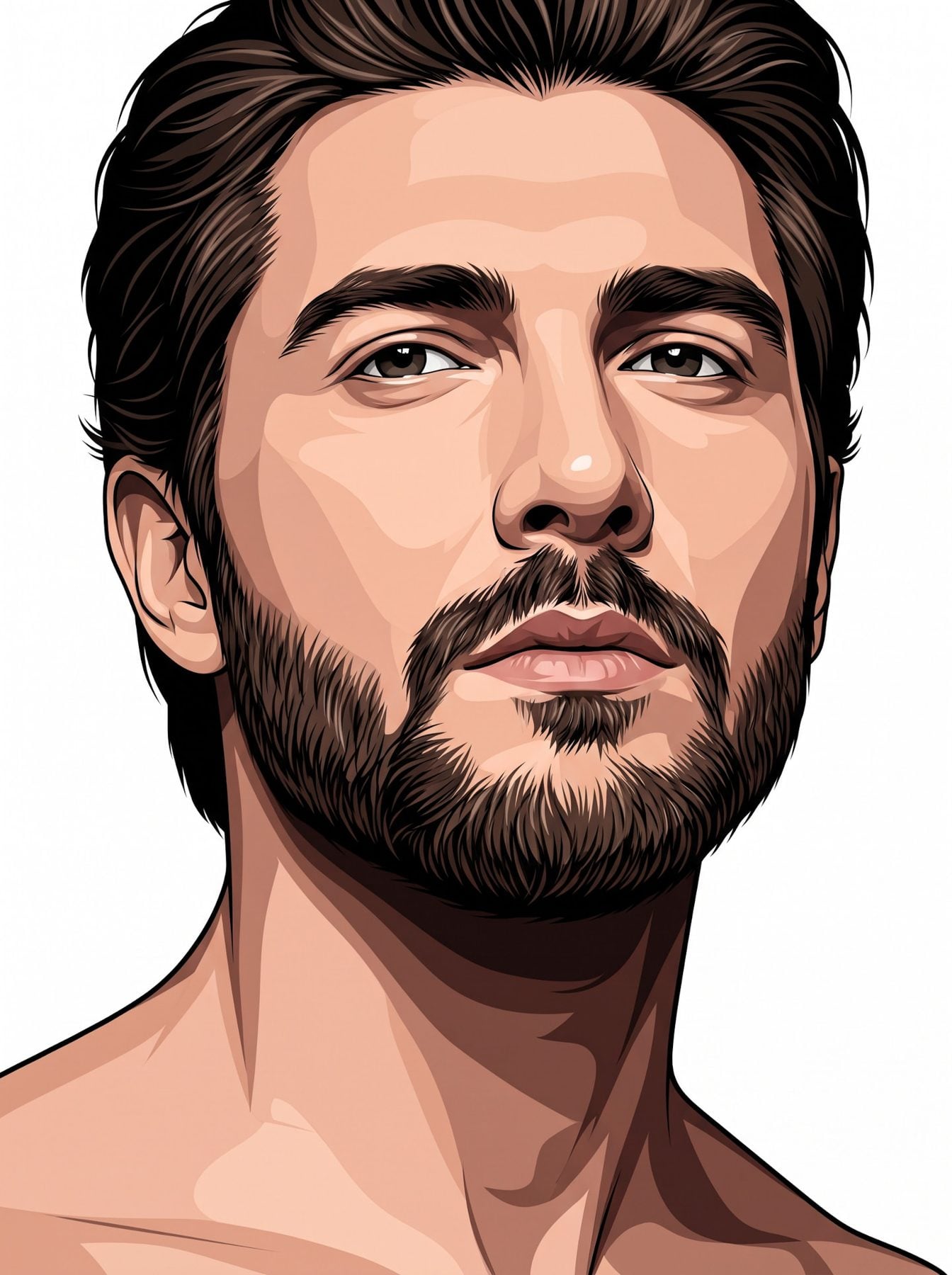 Smiling bearded man with dark wavy hair in a clean vector portrait, created using an AI Prompt for ChatGPT and Gemini.