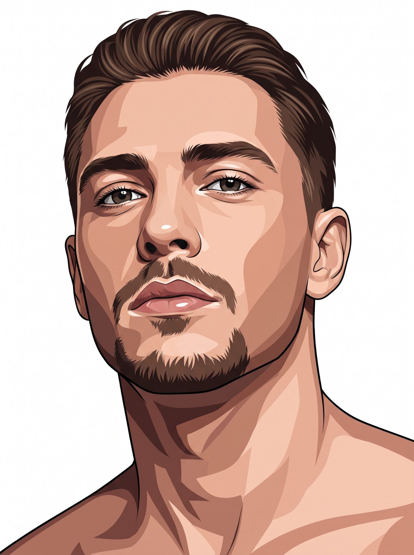 Detailed vector portrait of a smiling bearded man with dark hair, created using an AI Prompt for ChatGPT and Gemini.