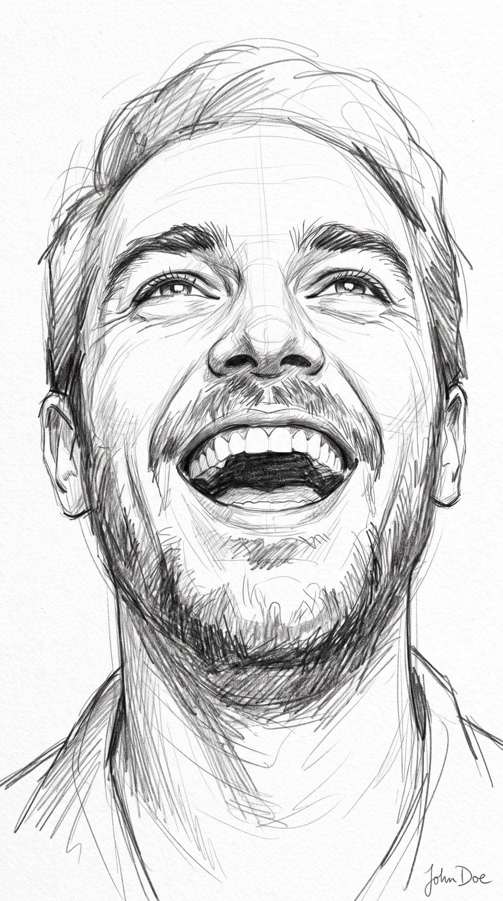 Expressive laughing man portrait in a loose pencil sketch, generated with an AI Prompt for ChatGPT and Gemini.