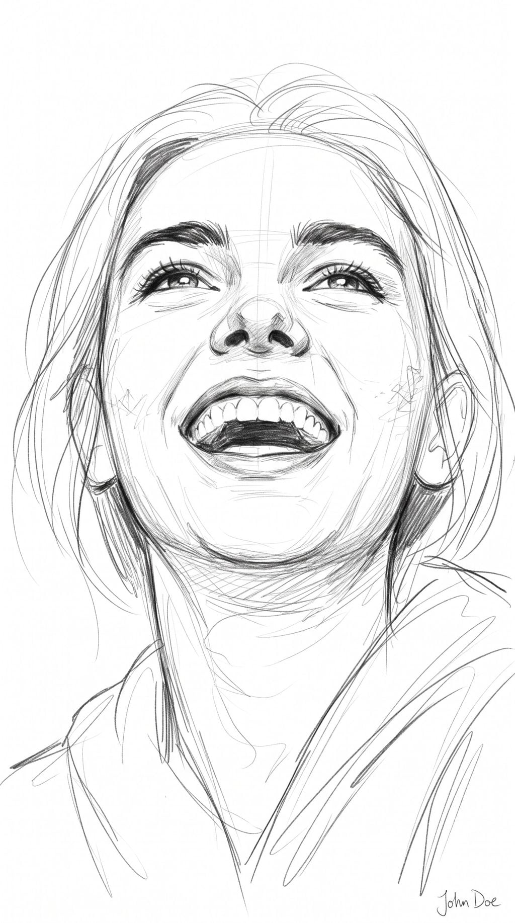 Expressive woman laughing in a loose pencil sketch portrait style, created with an AI Prompt for ChatGPT and Gemini.