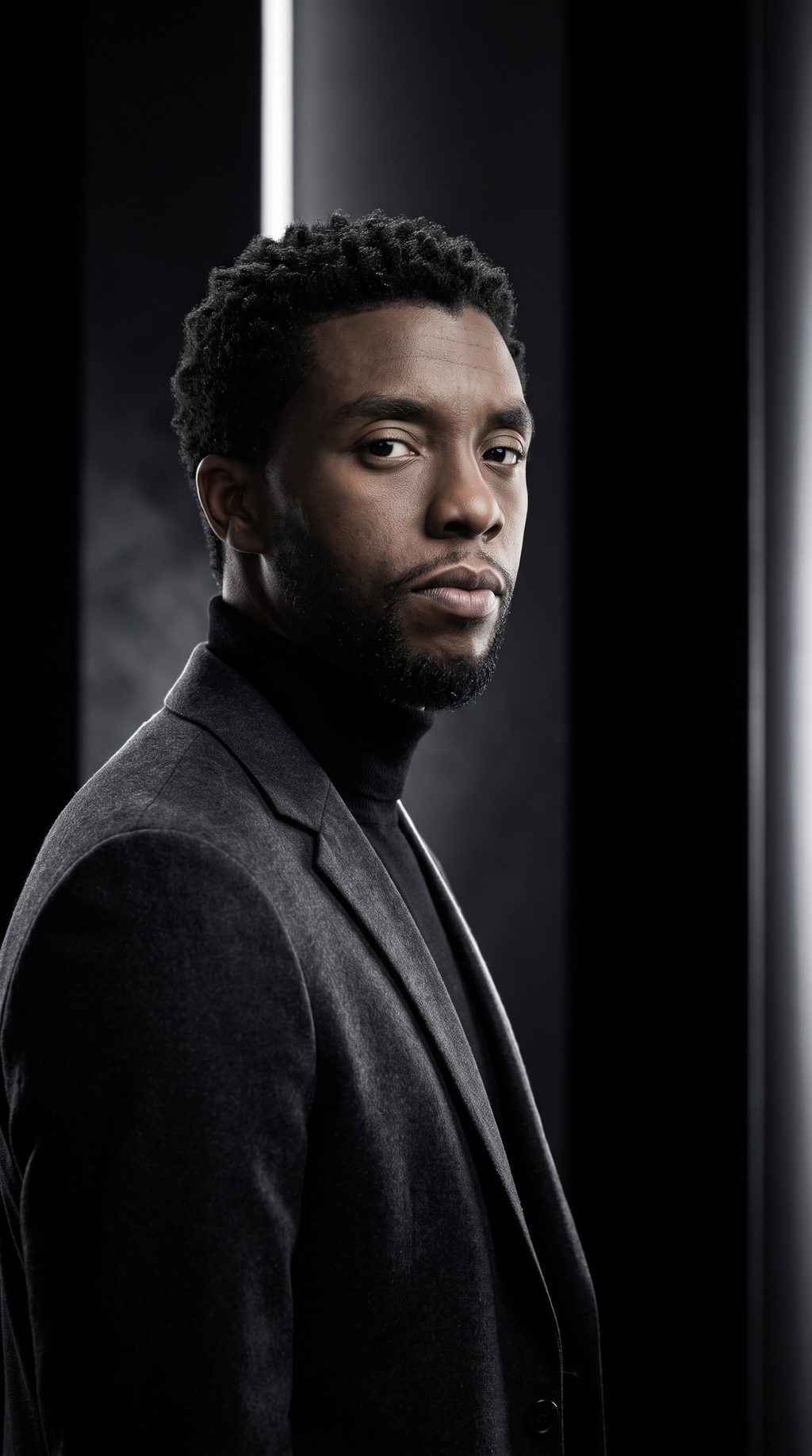 High-contrast studio portrait of a bearded man in a dark suit, created with an AI Prompt for ChatGPT and Gemini.