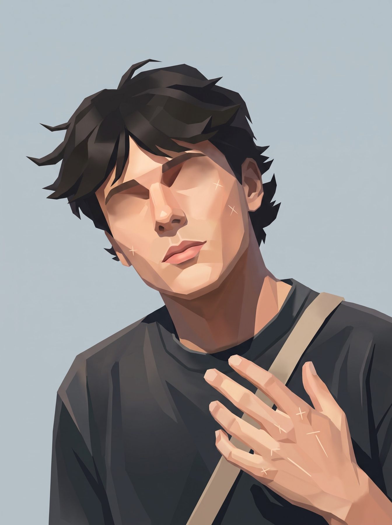 Low-poly 3D portrait of a smiling woman with dark hair and raised hand, created using an AI Prompt for ChatGPT and Gemini.