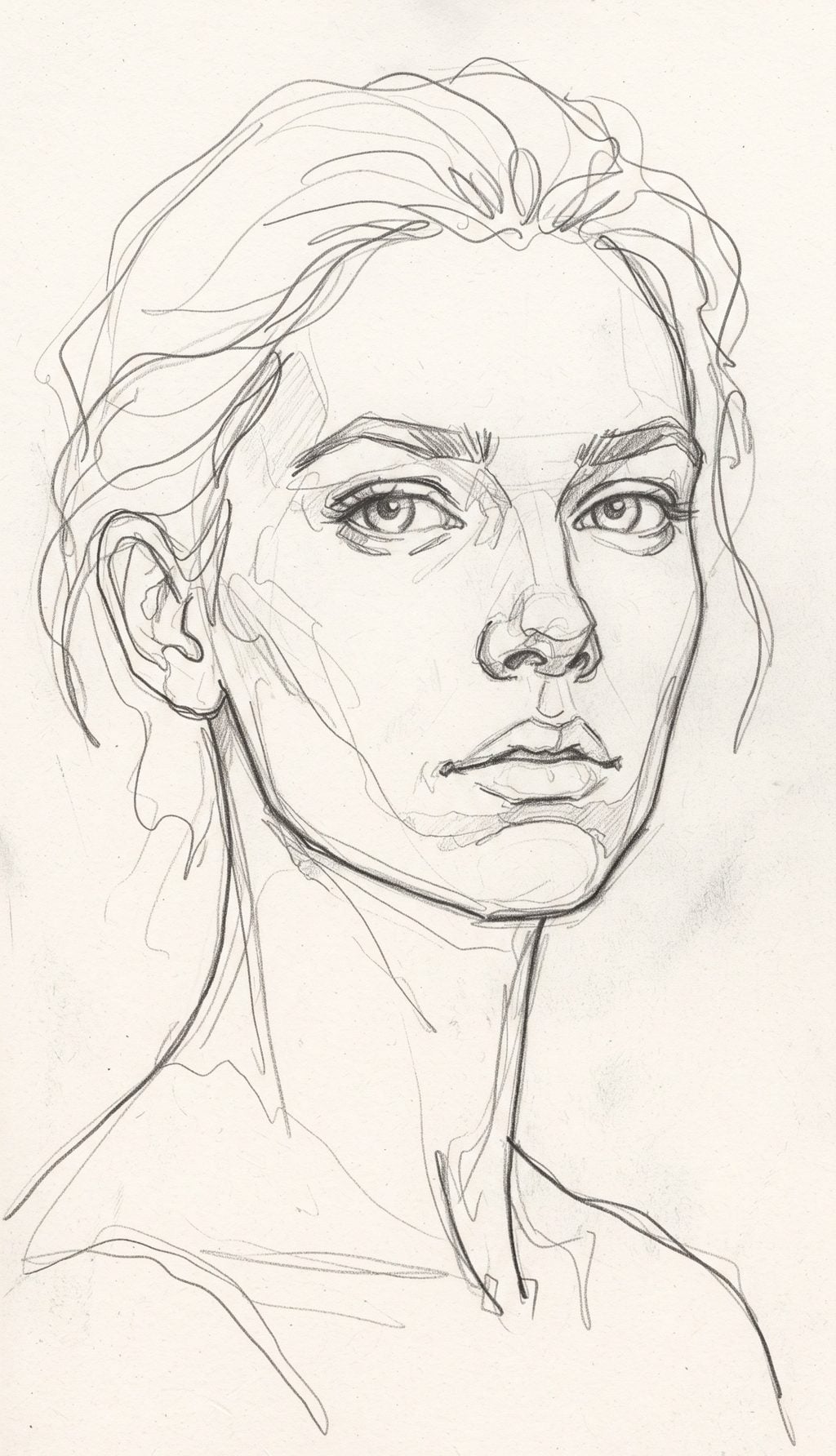 Minimalist blind contour sketch of a woman's face with hair on paper, created with an AI Prompt for ChatGPT and Gemini.